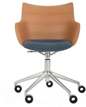 Kartell Q/Wood Kontorstol Krom/Lys Træ med Blå Polstring